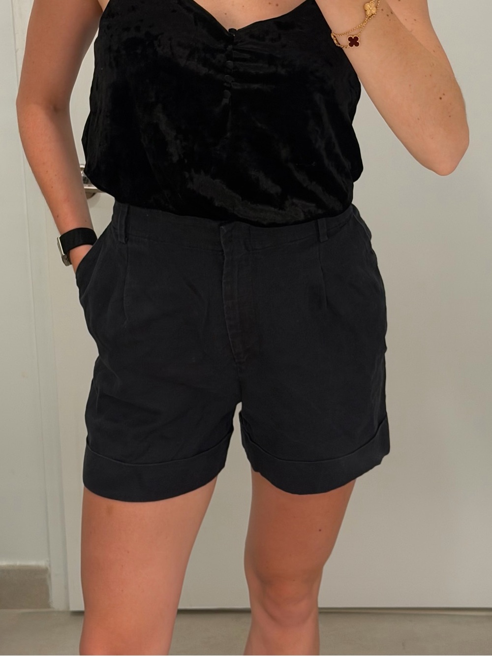 & Other Stories Black High-Rise Cuffed Bermuda Shorts